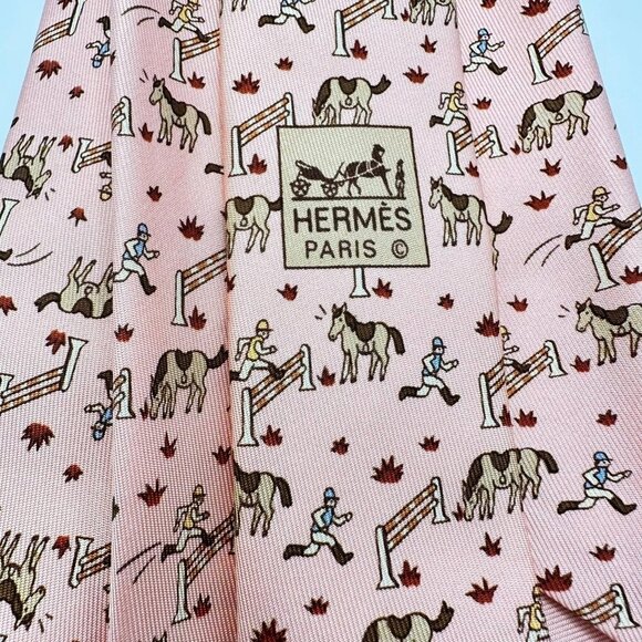Hermés Paris Men's Print Horse and Hurdler Tie 100% Silk NWT - Picture 6 of 7